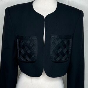 Gillian Cropped Bolero‎ Jacket Woven Pockets Black Classic Career Party Small
